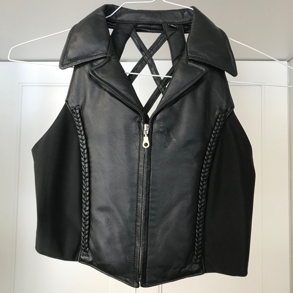 Vintage Genuine Cropped Black Leather Motorcycle Vest Women’s - Picture 10 of 10